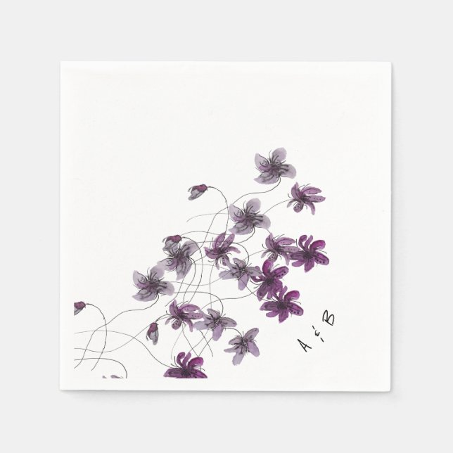 Wild Violets Watercolor Hand-painted Napkins (Front)