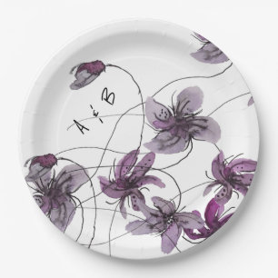 Wild Violets Watercolor Hand-painted Paper Plates