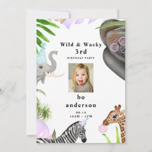 Wild & Wacky Jungle 3rdy Boy Photo Birthday Party  Invitation
