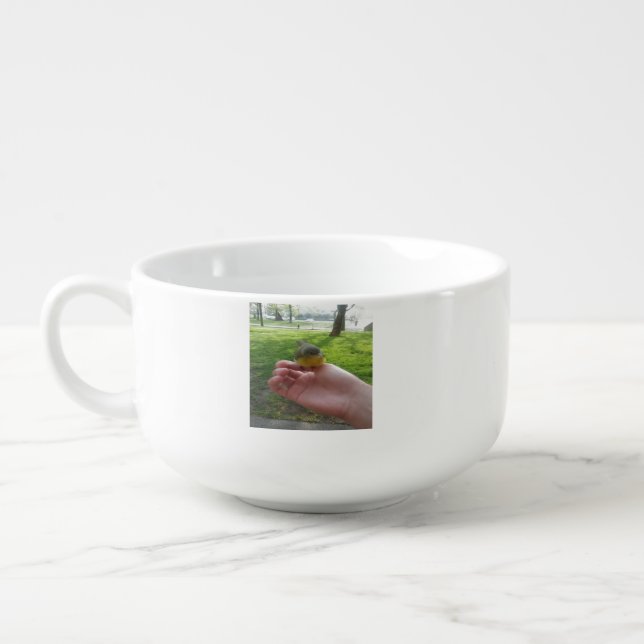 Wild Warbler Bird On Hand Gifts for Animal Lovers Soup Mug (Right)