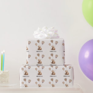 Wild Watercolor bear photo 1st birthday modern  Wrapping Paper