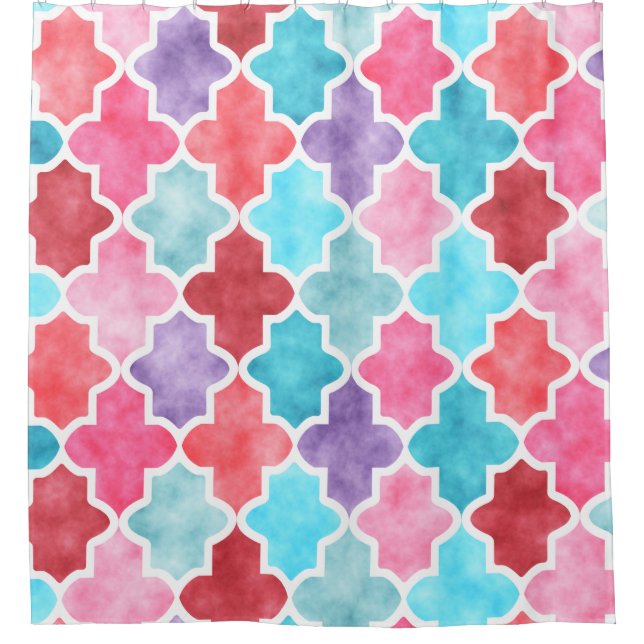 Wild Watercolor Colorful Moroccan Pattern Shower Curtain (Front)