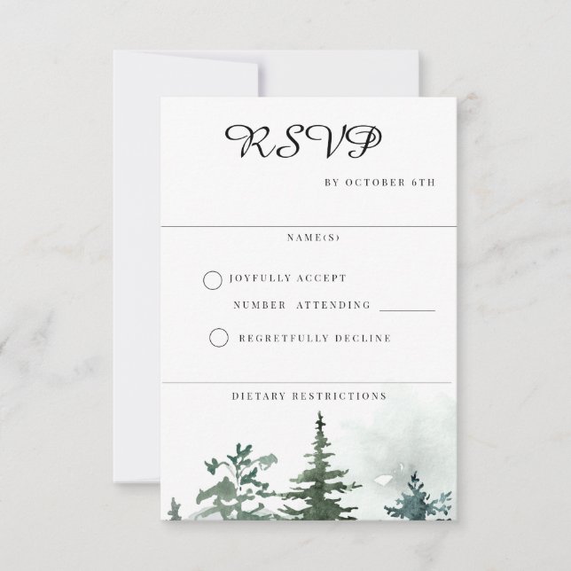 Wild  Watercolor Forest Wedding RSVP Card (Front)