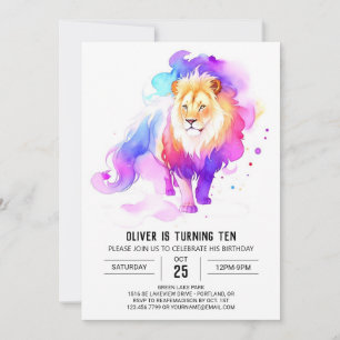 Wild Watercolor Lion Birthday Invitation