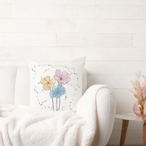 Wild Watercolour Flowers Throw Pillow