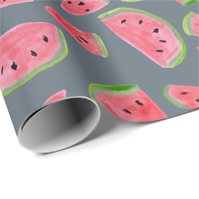 Wild watermelon on gray gift wrap watercolor (Roll Corner)