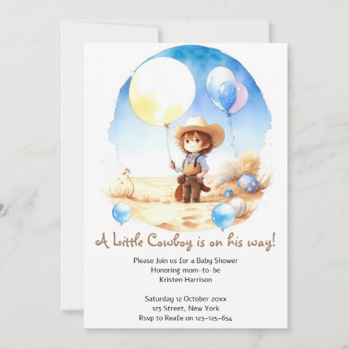 Wild West Adventure Watercolor Cowboy Baby Shower Invitation
