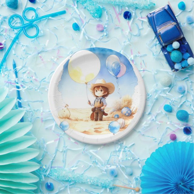 Wild West Adventure Watercolor Cowboy Baby Shower Paper Plates (Party)