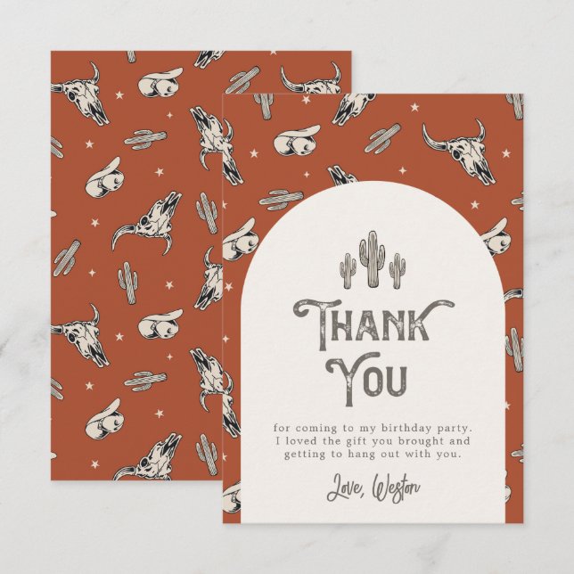 Wild West Birthday Thank You Card | Western (Front/Back)