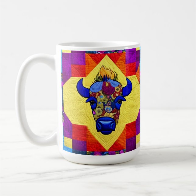 Wild West Bison Quilt Like Design Coffee Mug (Left)