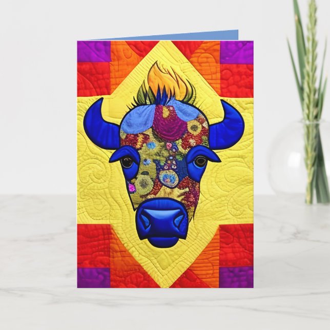 Wild West Bison Quilt Like Design Letterpress Thank You Card (Front)