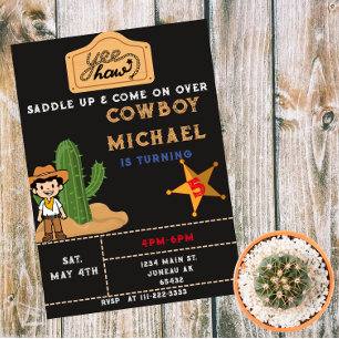 Wild West Cactus Birthday Boy Magnetic Invitation
