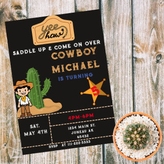 Wild West Cactus Birthday Boy Magnetic Invitation