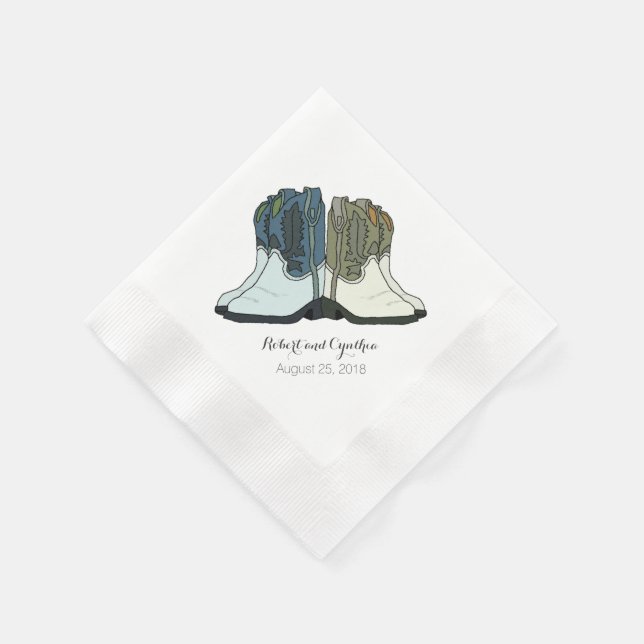 Wild West Country Cowboy Boots Wedding Napkins (Corner)