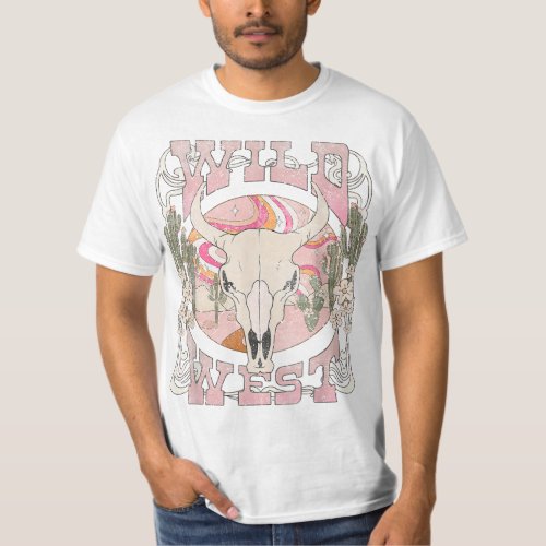 Wild West Country Cowgirls Western Howdy Cow Skull T_Shirt