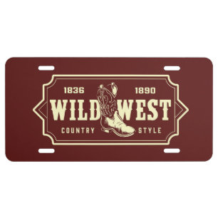 Wild West Country Style Cowboy Boot License Plate