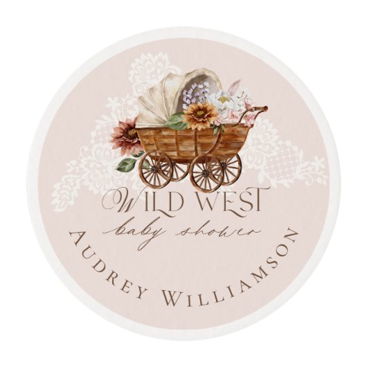 Wild West Country Western Floral Wagon Baby Shower Edible Frosting Rounds (Front)
