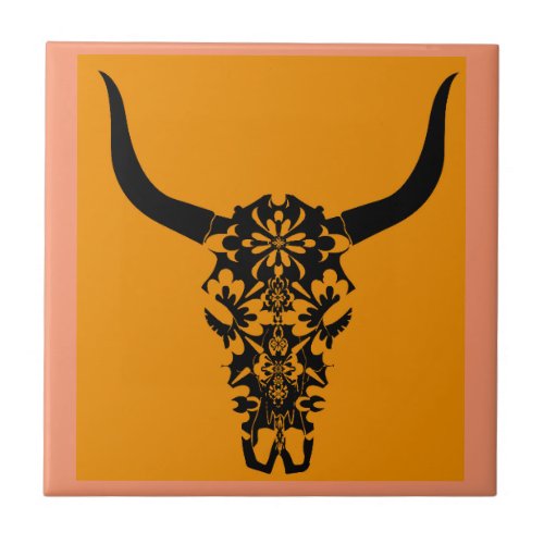 wild_west_cow_skull_horns_black_white_vector_clip_ tile