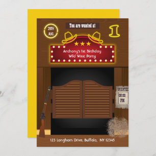Wild West Cowboy 1st Birthday Party Invitation
