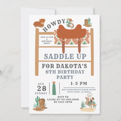 Wild West Cowboy 6th Birthday Invitation