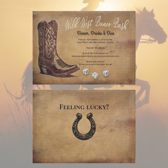 Wild West Cowboy Boot Bunco Invitation (Bunco Invitation - Western themed for your favorite cowgirls and cowboys. Wild West Bunco Bash. )