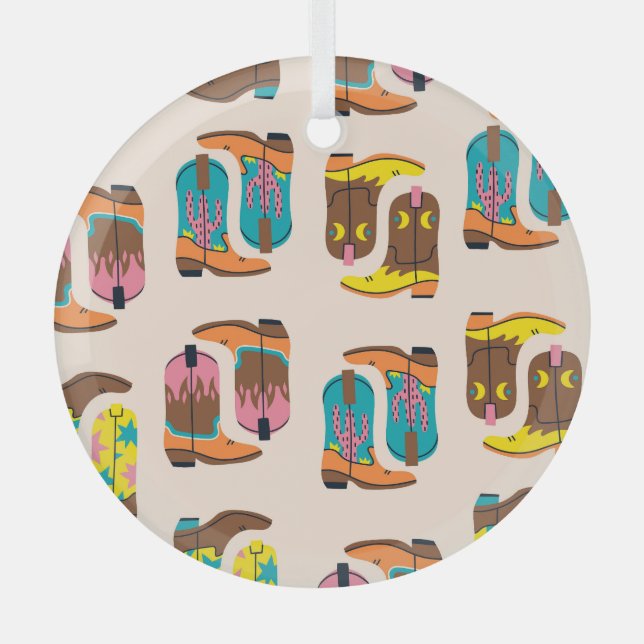 Wild West Cowboy Boots: Fashion Concept Pattern Glass Ornament (Front)