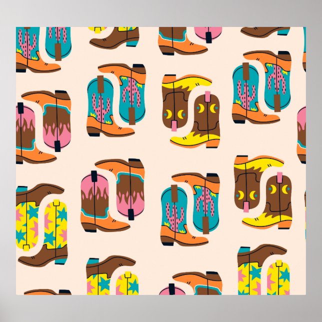 Wild West Cowboy Boots: Fashion Concept Pattern Poster (Front)