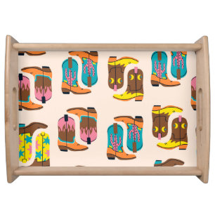 Wild West Cowboy Boots: Fashion Concept Pattern Serving Tray