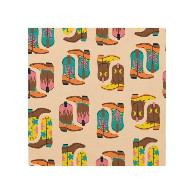 Wild West Cowboy Boots: Fashion Concept Pattern Wood Wall Art (Front)