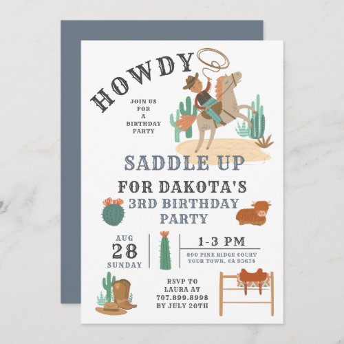 Wild West Cowboy Boy 3rd Birthday Invitation