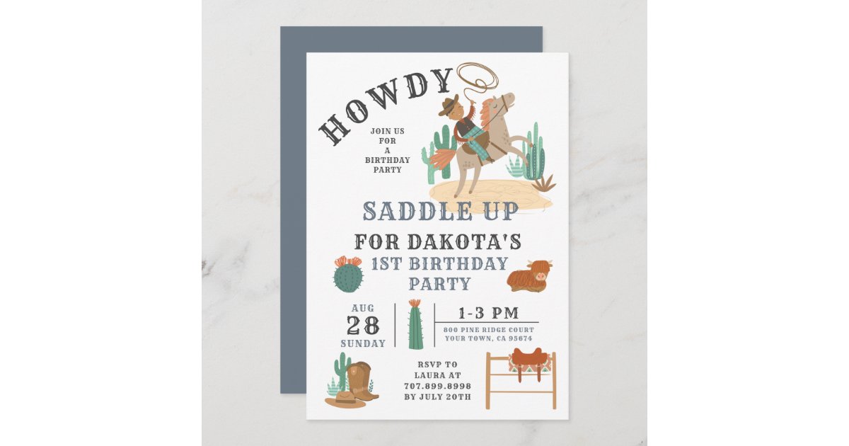 WUINCK Cowgirl Birthday Party Invitation Cards, Wild West Rodeo Theme Party  Invitations for Kids, Boys and Girls, Party Celebration Supplies, 20