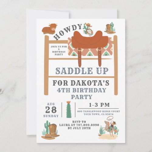 Wild West Cowboy Boys 4th Birthday Invitation