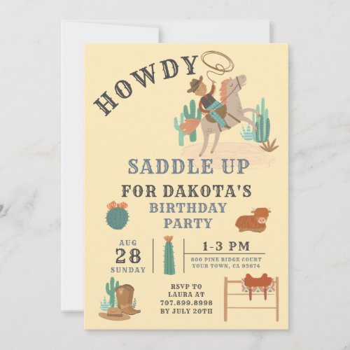 Wild West Cowboy Boys Birthday Invitation