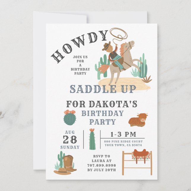 Wild West Cowboy Boy's Birthday Invitation (Front)