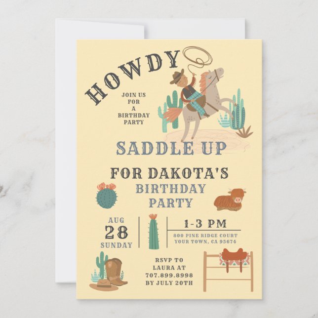 Wild West Cowboy Boy's Birthday Invitation (Front)