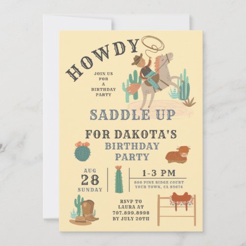 Wild West Cowboy Boys Birthday Invitation
