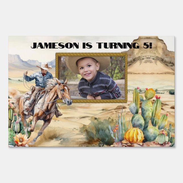 Wild west cowboy boys birthday party DIY PHOTO Sign (Front)