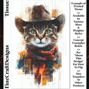 Wild West Cowboy Cat, Hat & Scarf DB3 Decoupage Tissue Paper