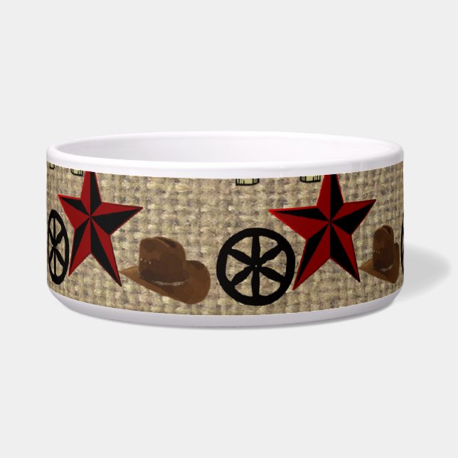 Wild West Cowboy Country Western on Burlap Pattern Bowl (Front)