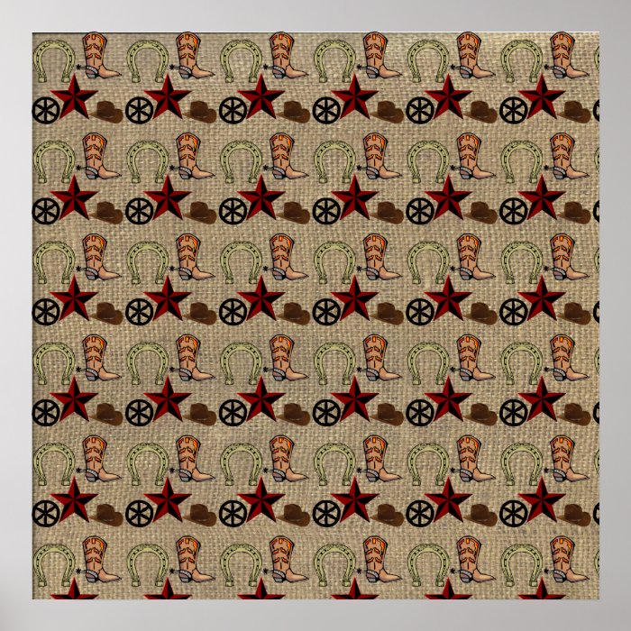 Wild West Cowboy Country Western on Burlap Pattern Poster