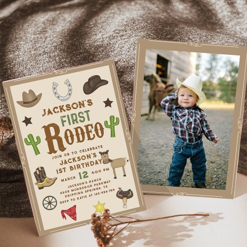 Wild West Cowboy First Rodeo 1st Birthday Photo Invitation
