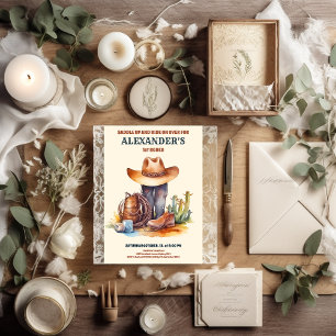 Wild West Cowboy First Rodeo Birthday Invitation
