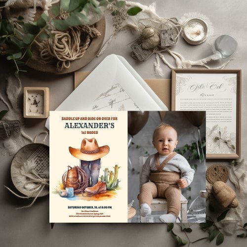 Wild West Cowboy First Rodeo Birthday Invitation