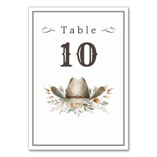 Wild west cowboy hat wedding  table number