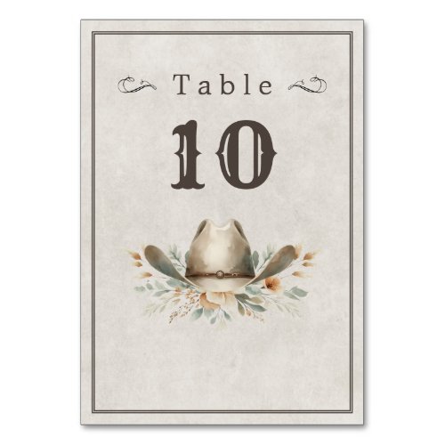 Wild west cowboy hat wedding  table number