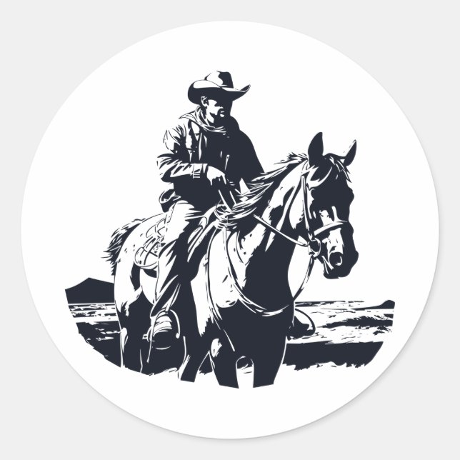Wild West Cowboy Horse Back Riding Classic Round Sticker (Front)