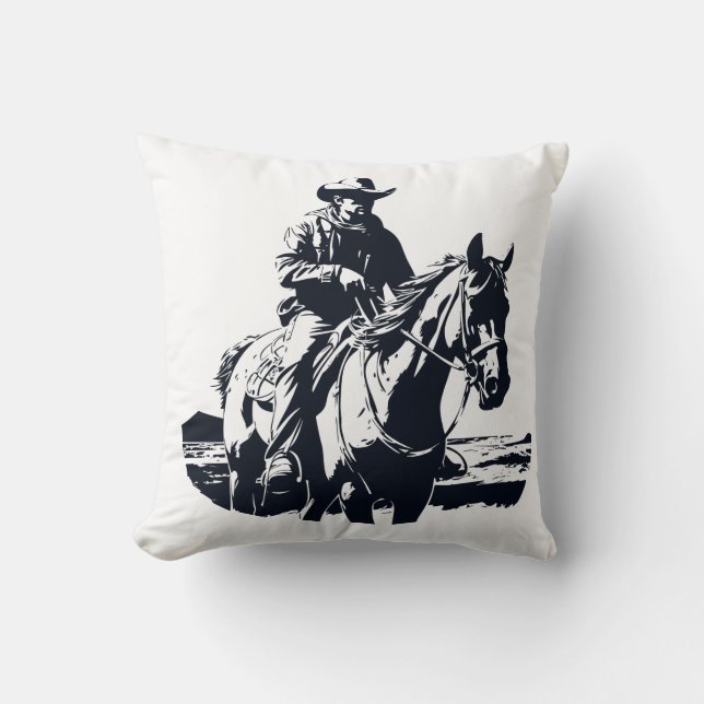 Wild West Cowboy Horse Back Riding Throw Pillow (Front)