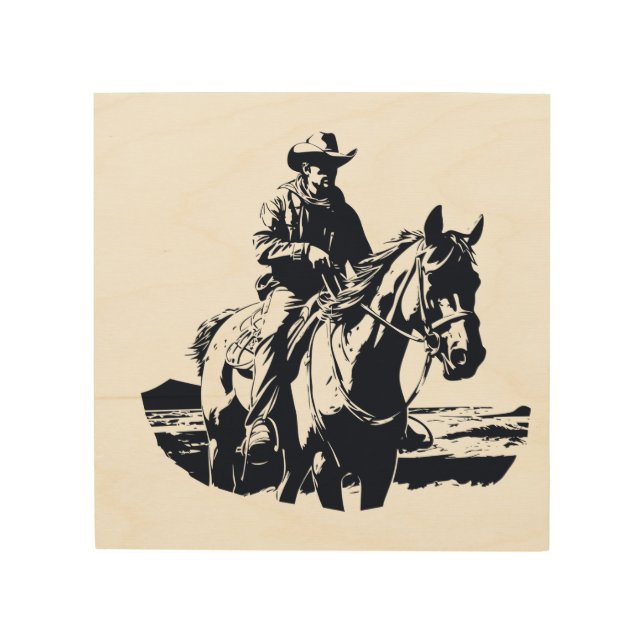 Wild West Cowboy Horse Back Riding Wood Wall Art (Front)