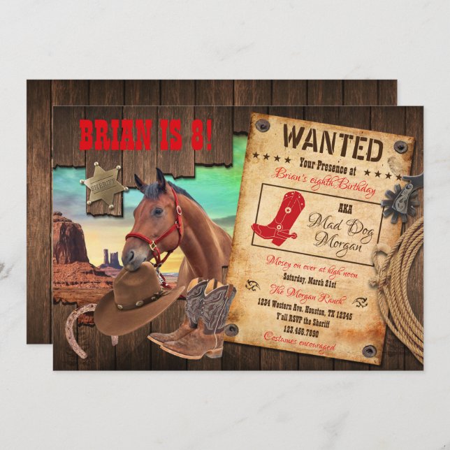 Wild West Cowboy Invitation (Front/Back)