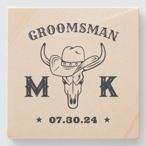 Wild West Cowboy Monogram Best Man Groomsmen Stone Coaster